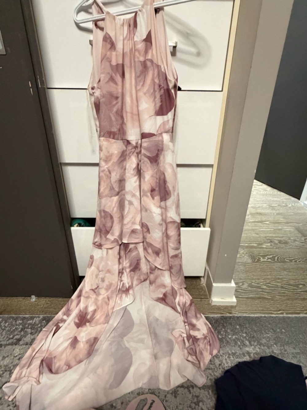 Floral Halter Maxi Dress in Blush Pink high low